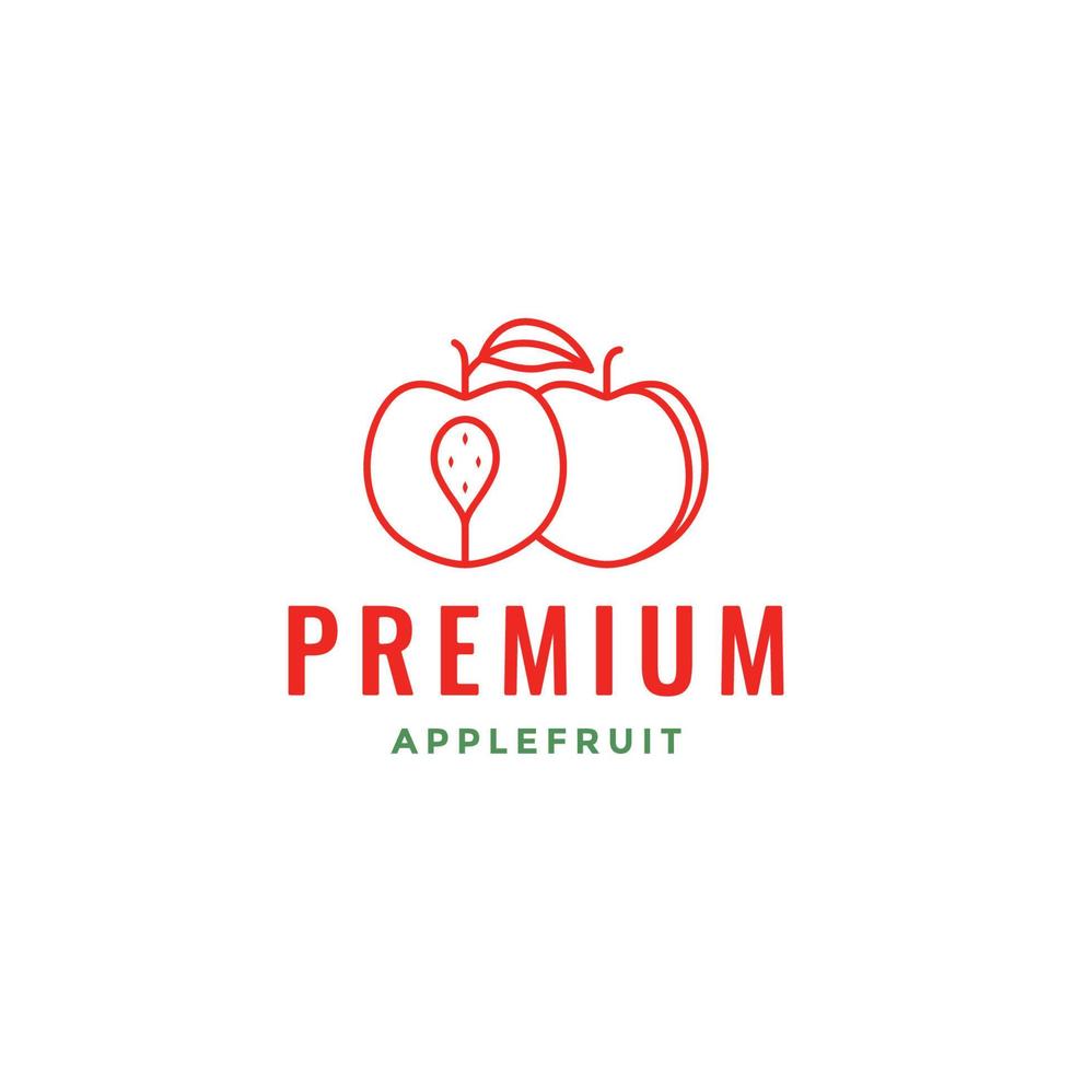 red apple fruit fresh lines quality logo design vector icon illustration template