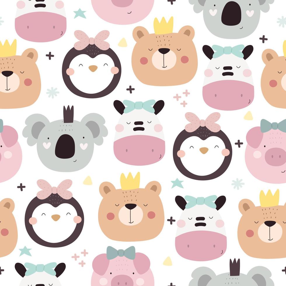 Seamless pattern with cute animals, decor elements. simple flat vector. Hand drawing for children. animal theme. baby design for fabric, textile, wrapper, print. vector