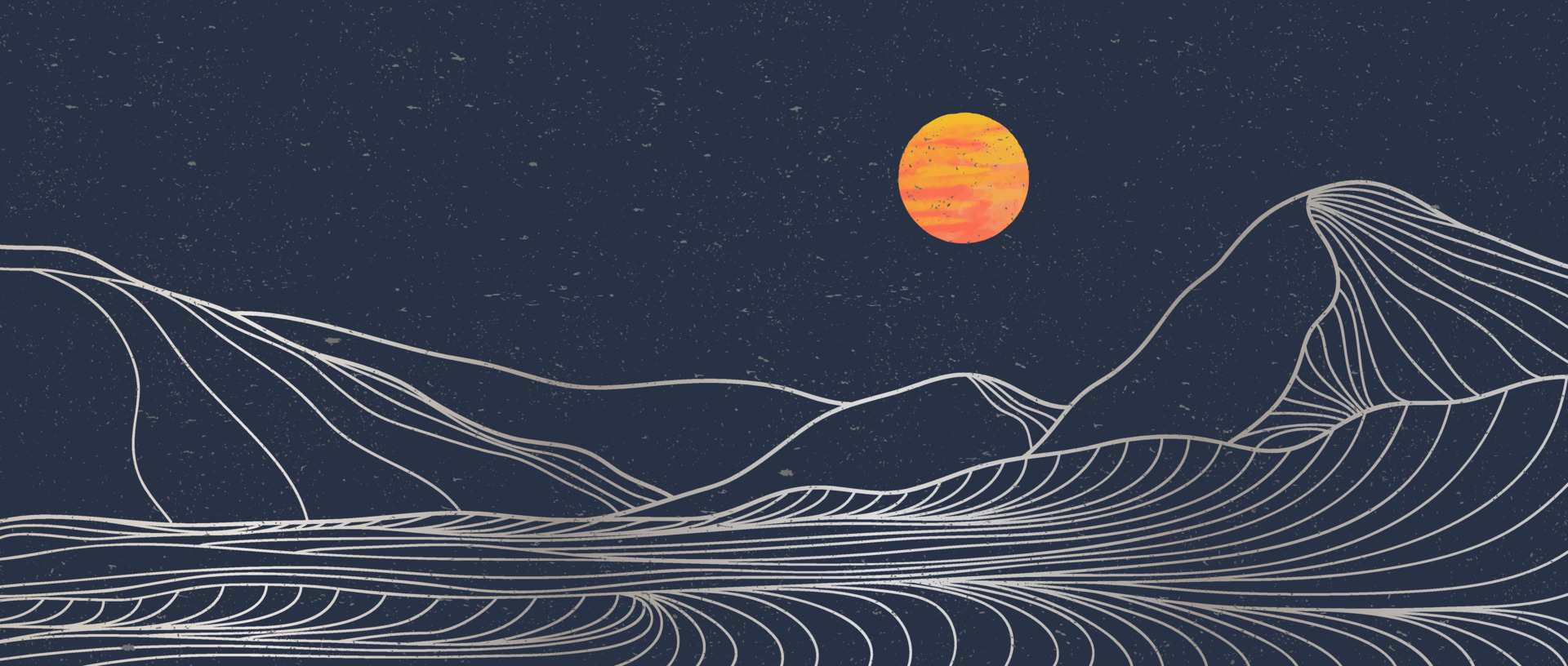 Mountain and Ocean wave line art print. Abstract mountain contemporary