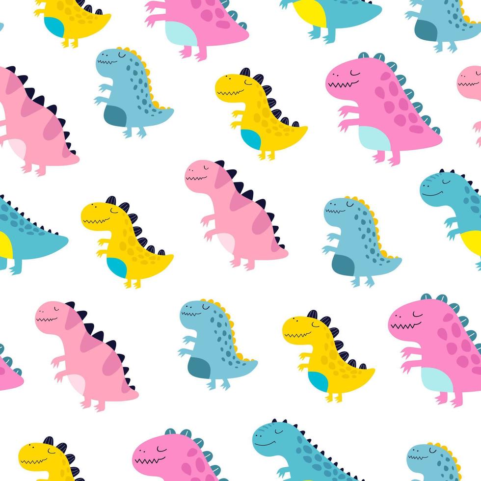 seamless pattern with cartoon dinosaurs. Colorful vector flat style for kids. Animals. hand drawing. baby design for fabric, print, wrapper, textile