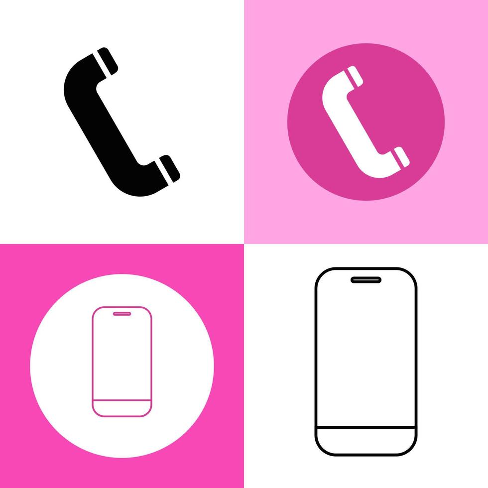 Set business phone icon, flat and solid color vector