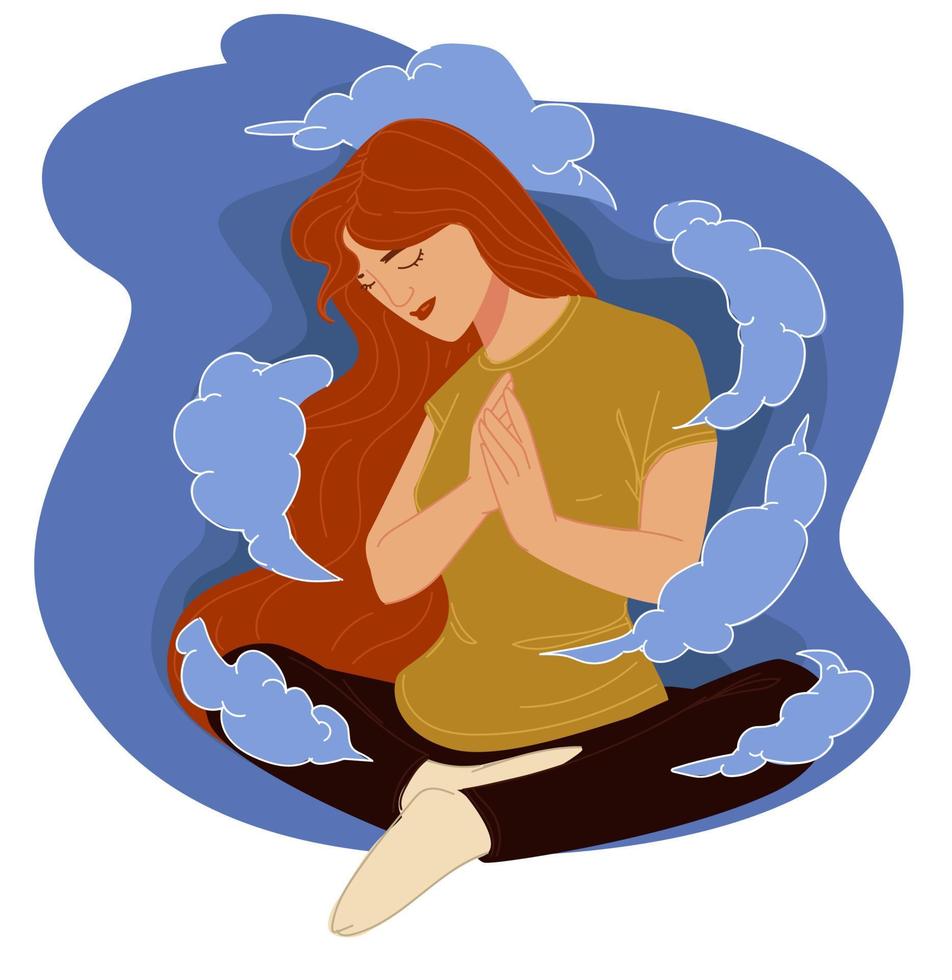 Woman practicing yoga, meditation and body rest vector