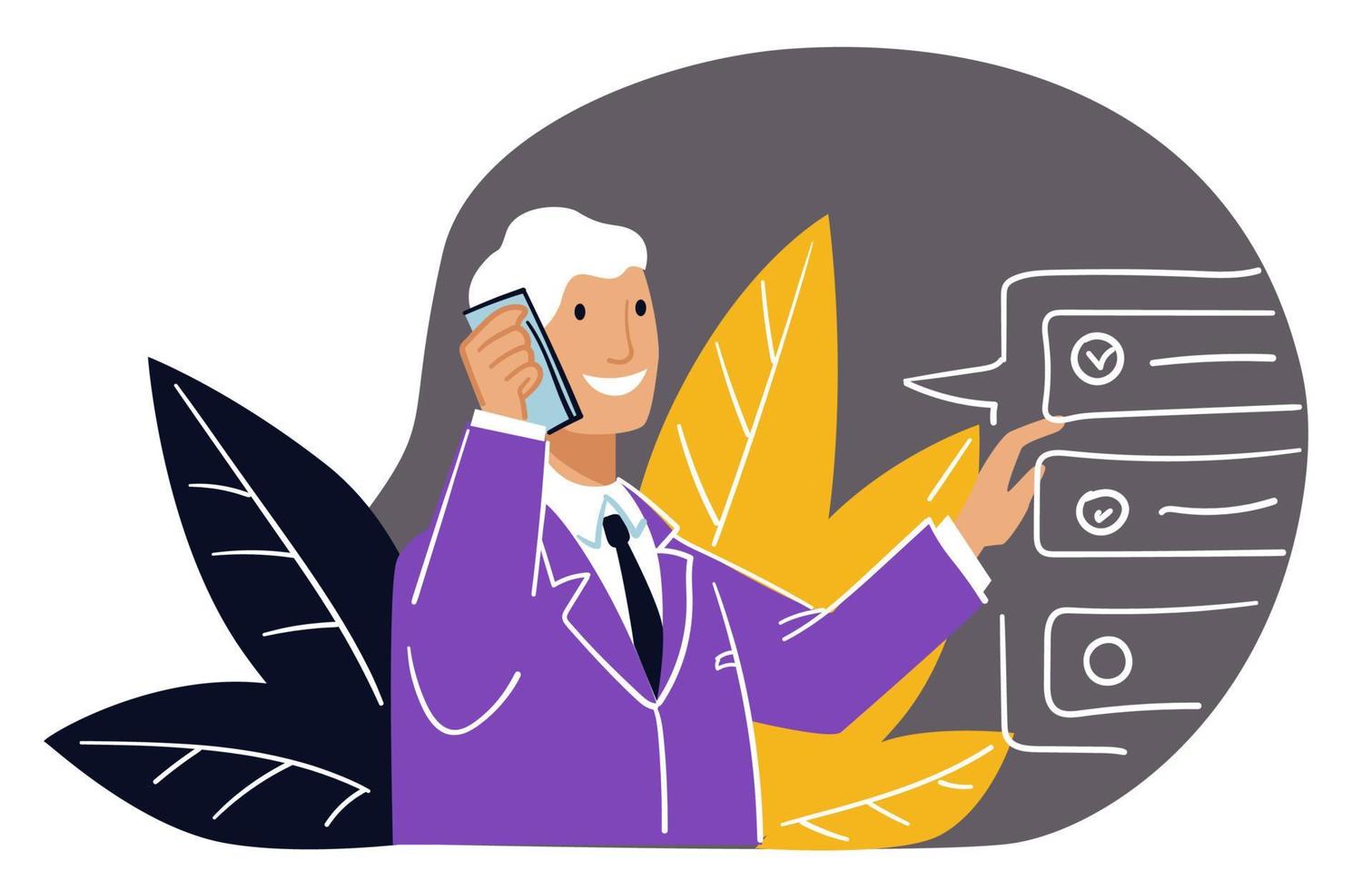 Leader boss talking phone, business communication vector