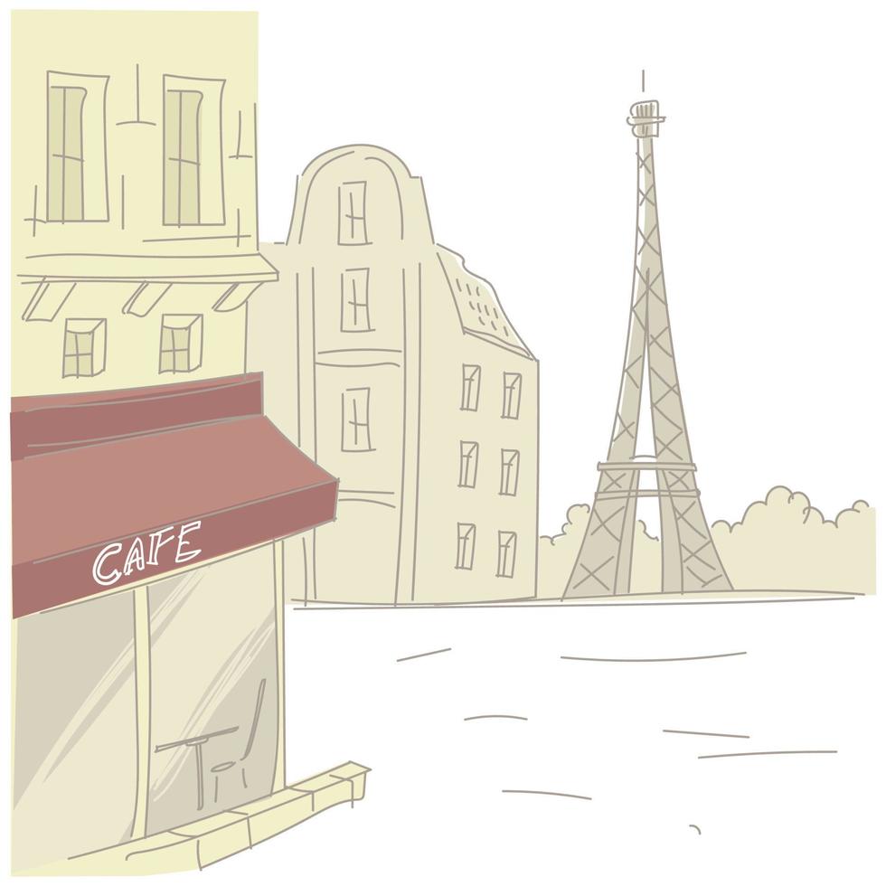 calle de parís con café y torre eiffel vector