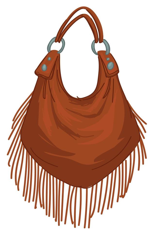 Leather fringe bag, bohemian or shabby chic style vector