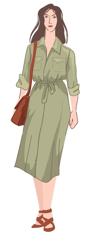 Woman wearing military or safari style clothing vector