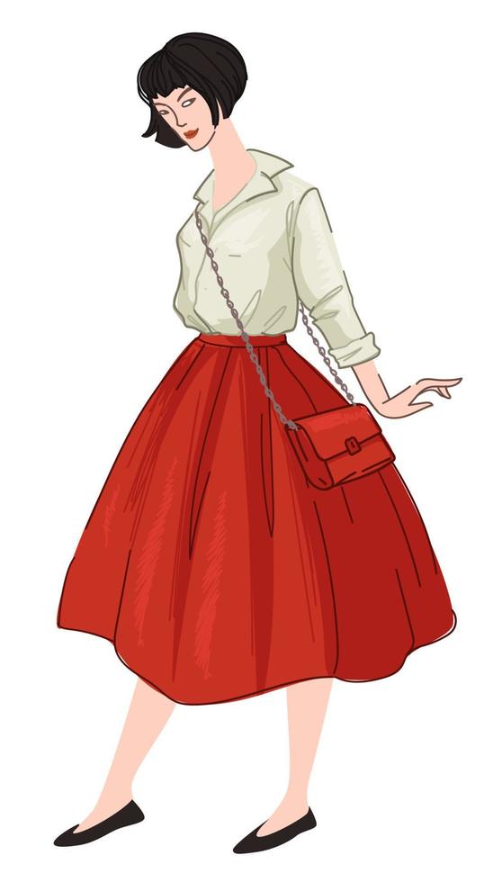 French clothing style, woman in skirt and shirt vector