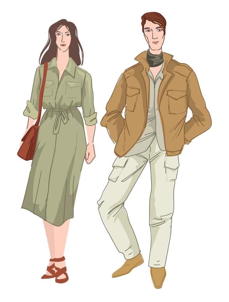 Safari or military style of clothes for men women vector