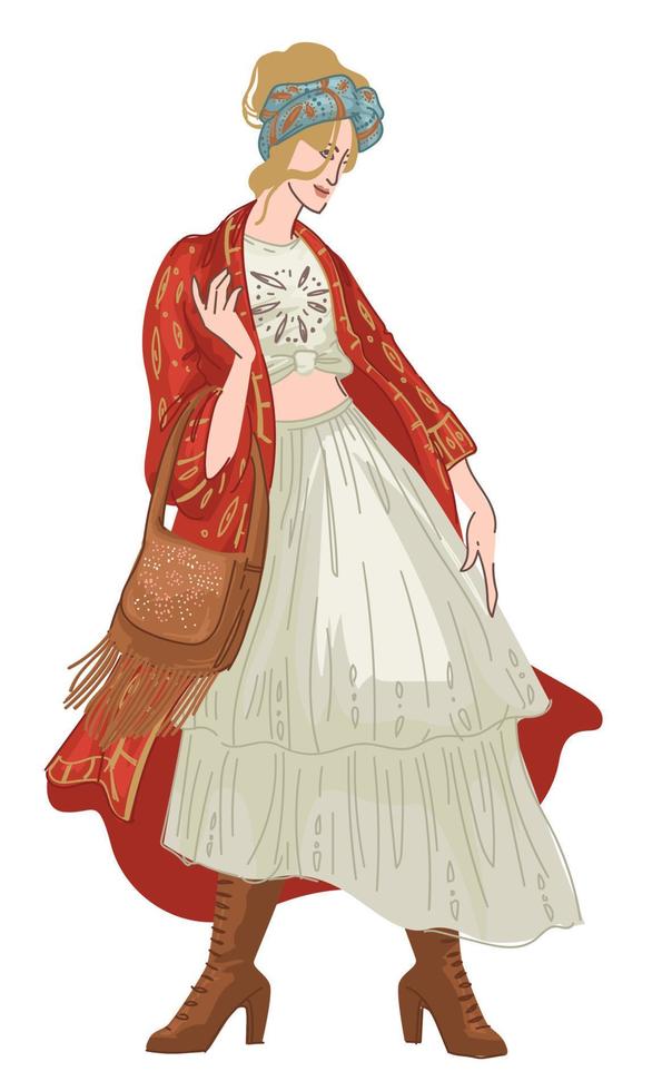 Shabby chic or bohemian clothes style of woman vector