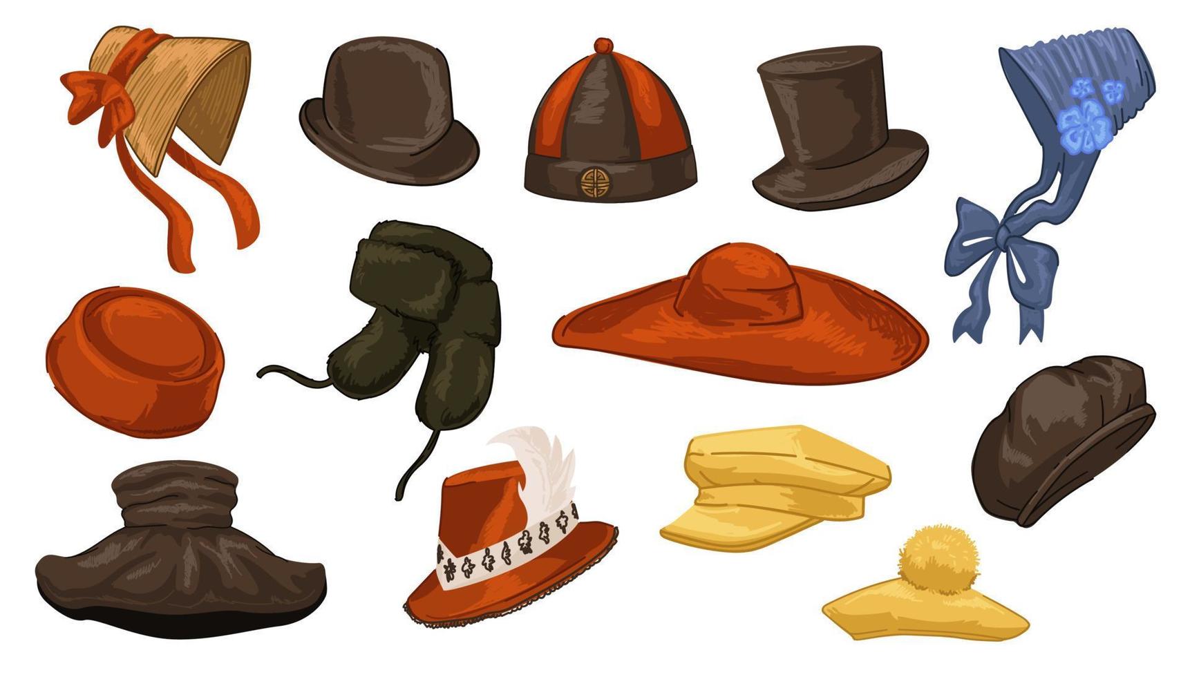 sombreros vintage de diferentes culturas y años vector