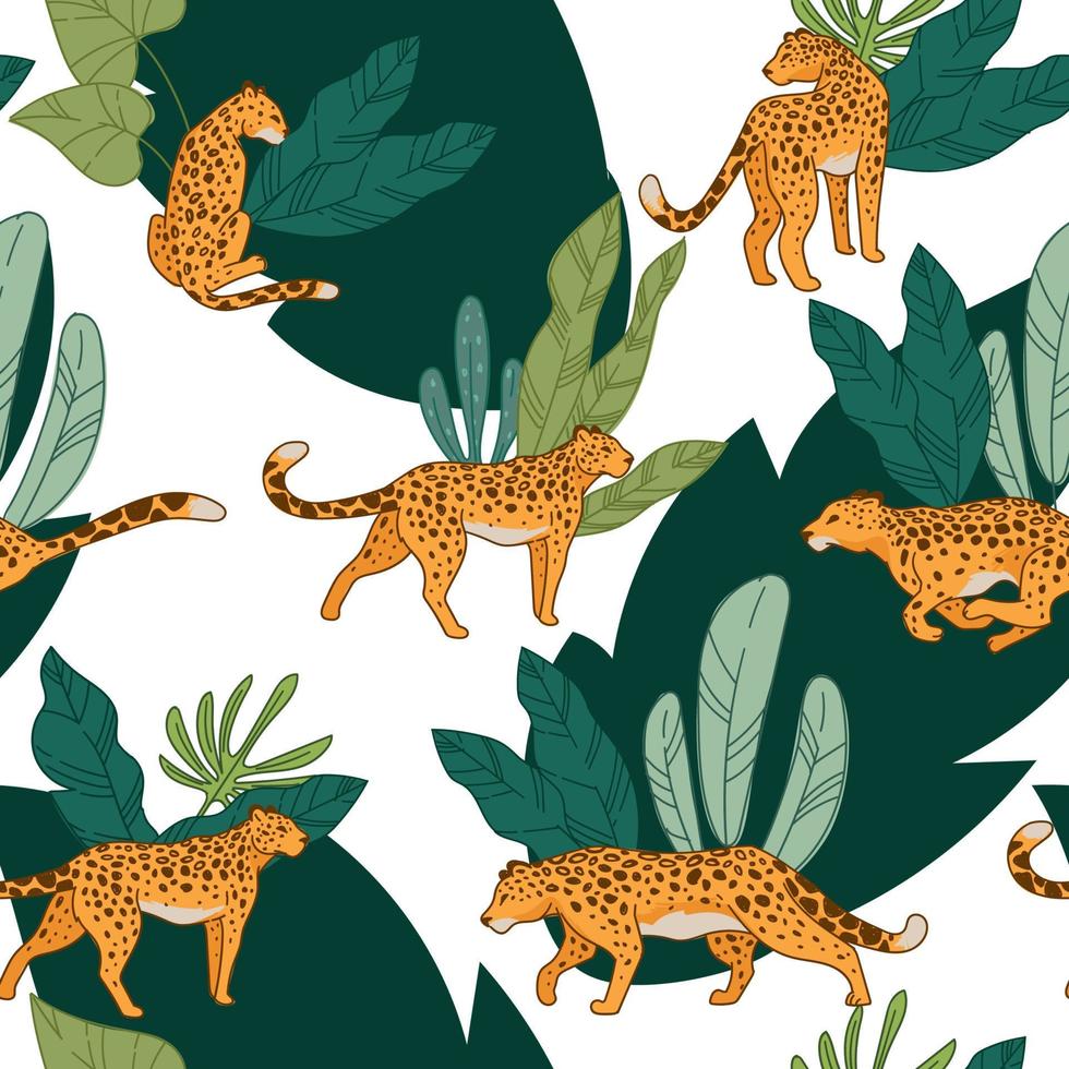 vida silvestre leopardo animal corriendo y cazando selva vector