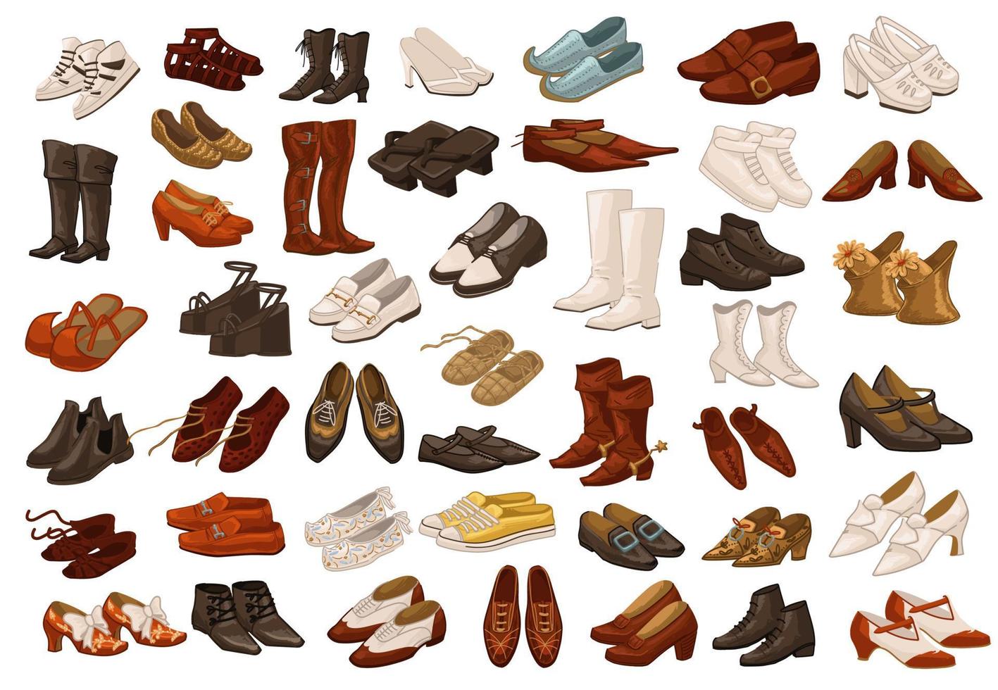 Male and female shoes, vintage and retro boots vector