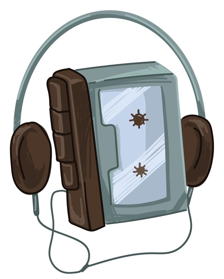 Retro cassette player with headset, music playing vector