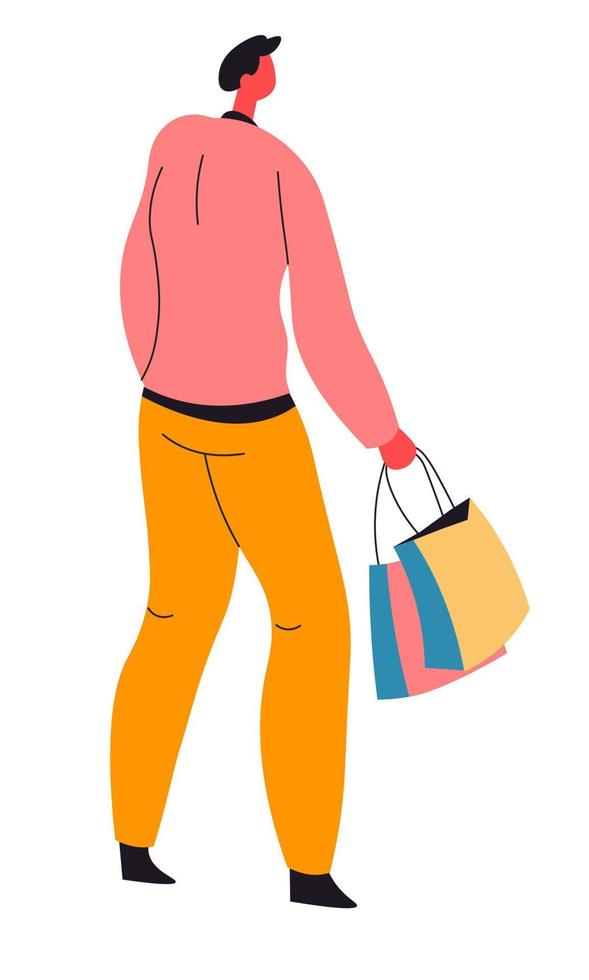 Man walking with bags returning from shopping vector