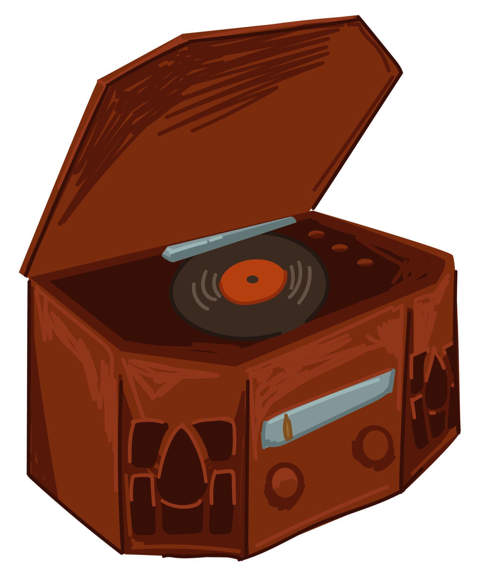 Vinyl record player, listening to music on tape 19486008 Vector Art at
