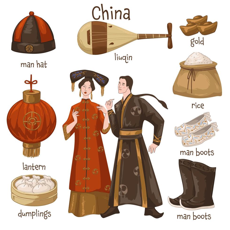 cultura y tradiciones chinas, hombre y mujer. vector