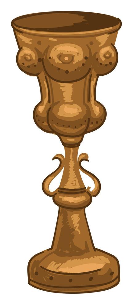 Golden vintage goblet with ornaments, retro cup vector