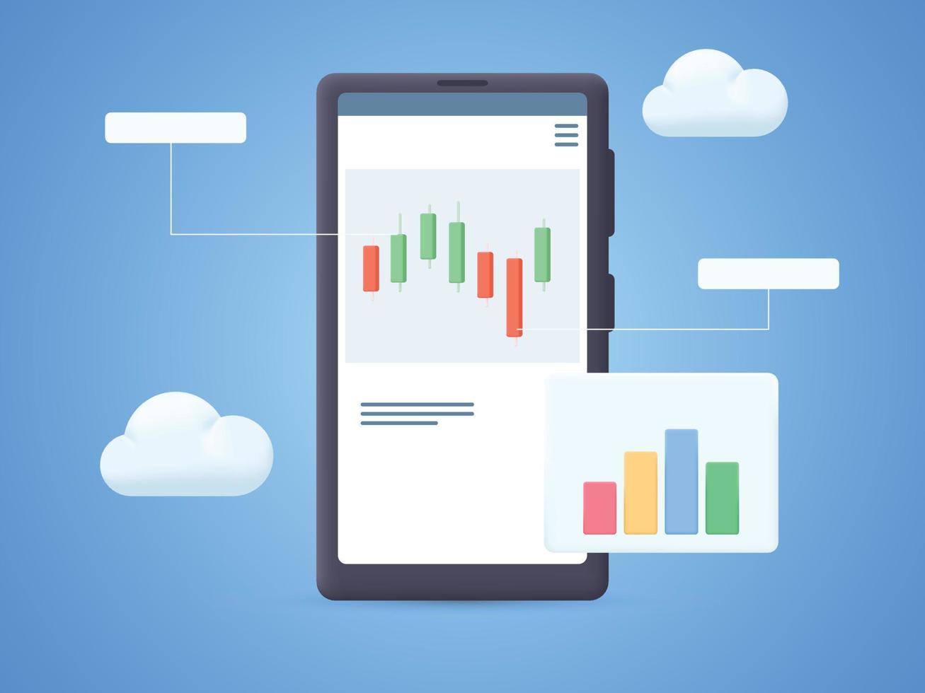 Stock market. trading on 3D smartphone screen with trading chart for stock exchange market vector