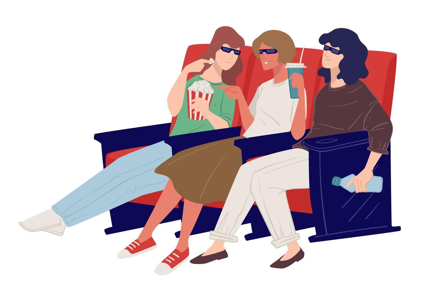 Women watching movies in cinema, resting ladies vector
