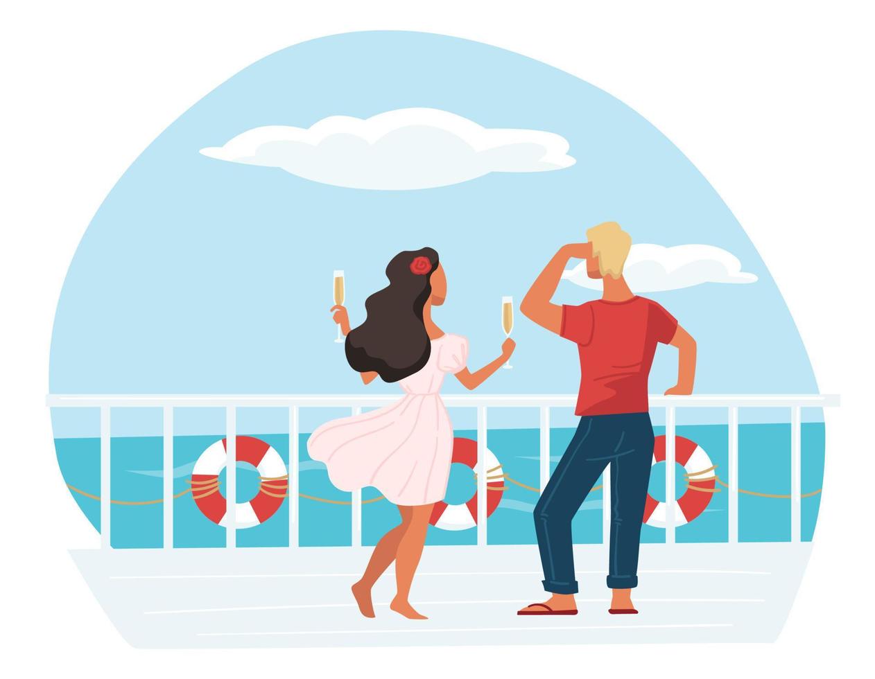 Man and woman on cruise liner drinking champagne vector