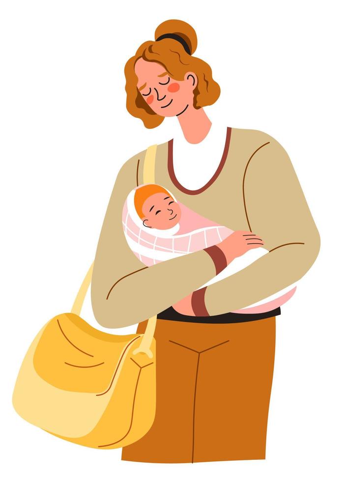 Young mother with newborn kid, happy family life vector