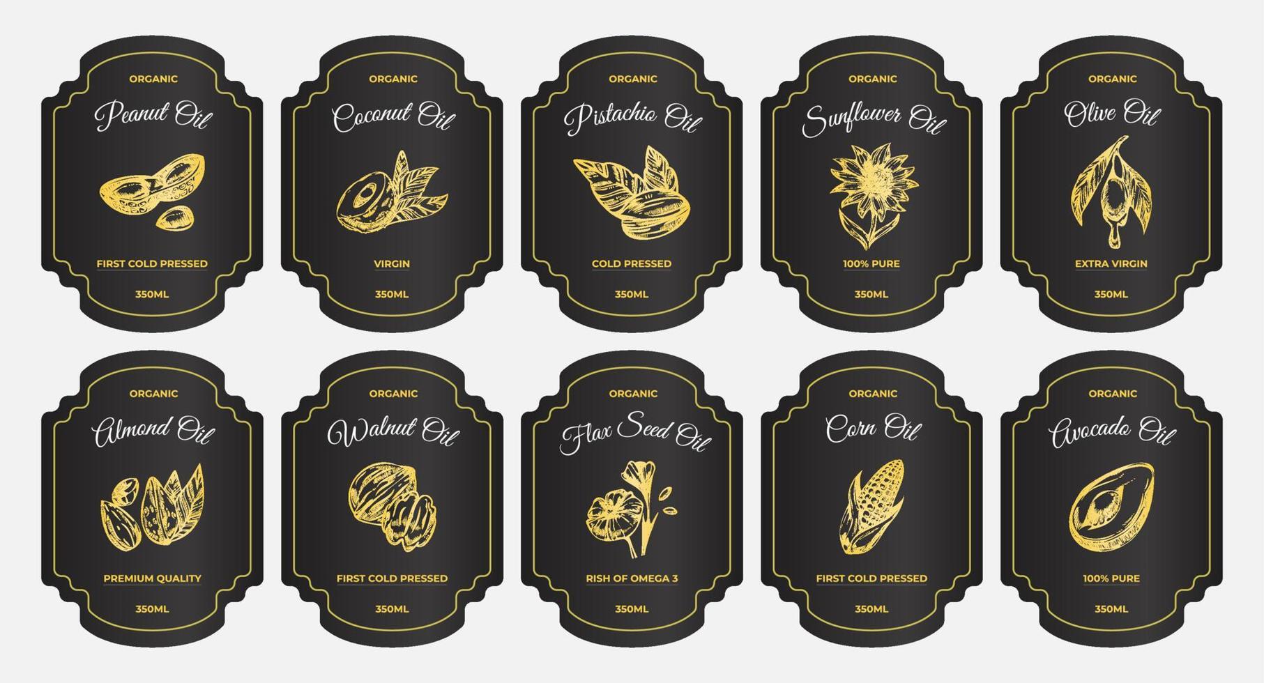 Premium quality organic oil bottle sticker, set vector