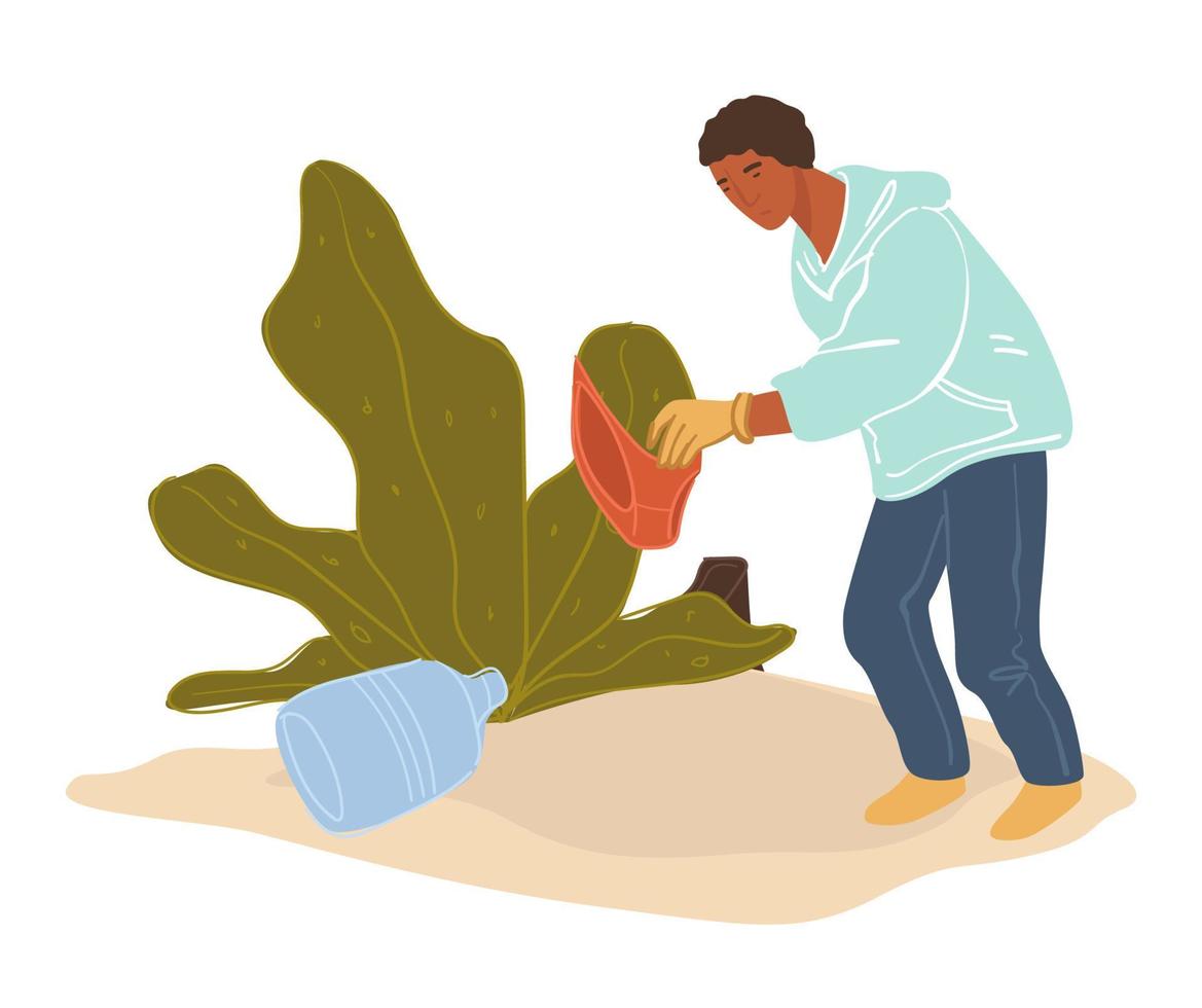 Caring for environment by cleaning garbage vector