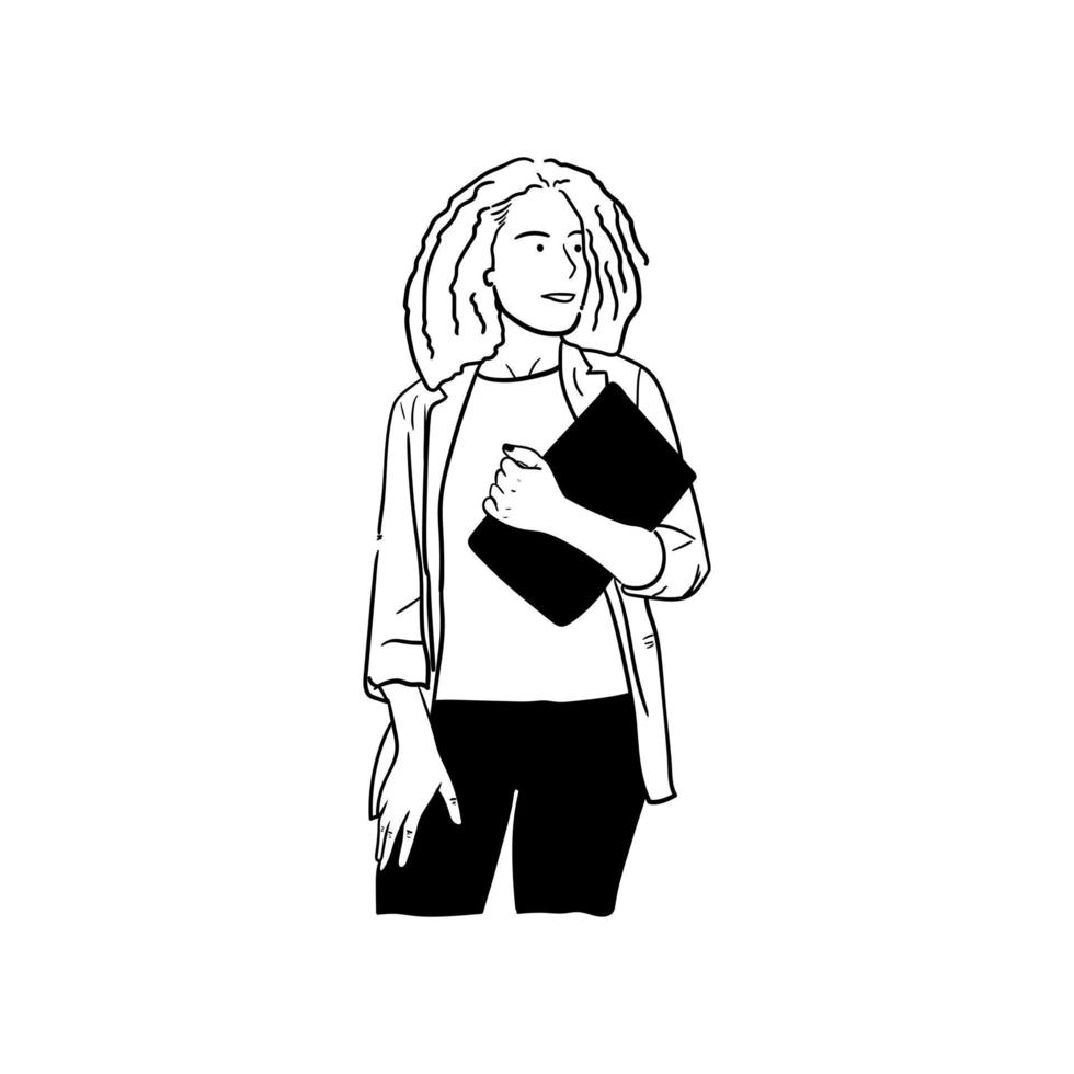 illustration of a business woman holding a laptop vector