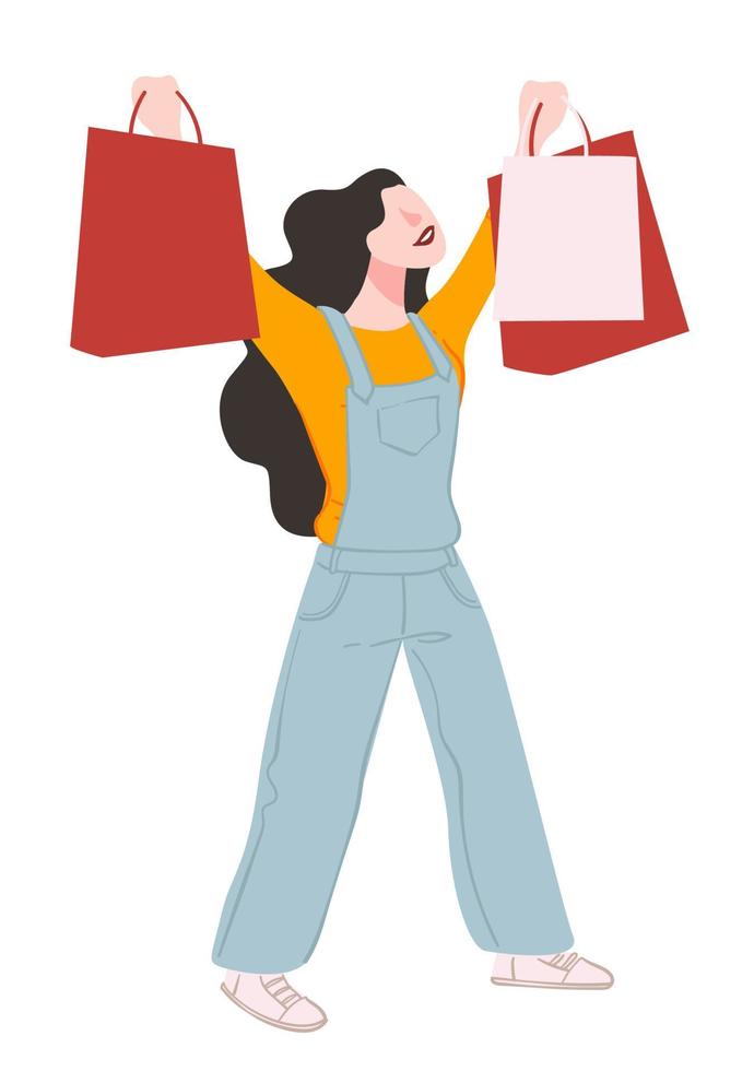 Female character with bags shopping in mall vector