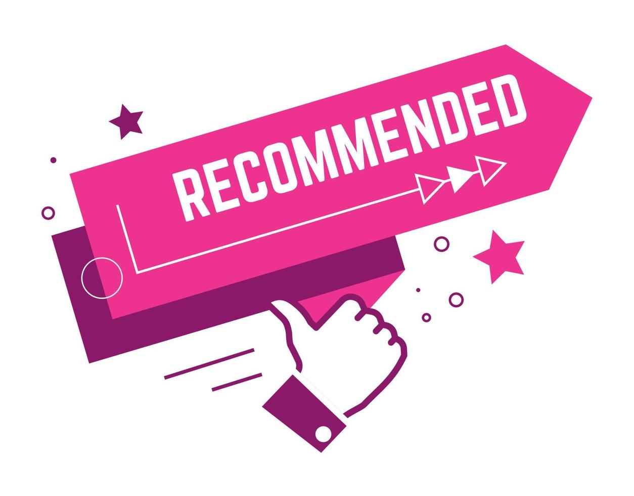 Recommended thumb up pink banner with stars vector