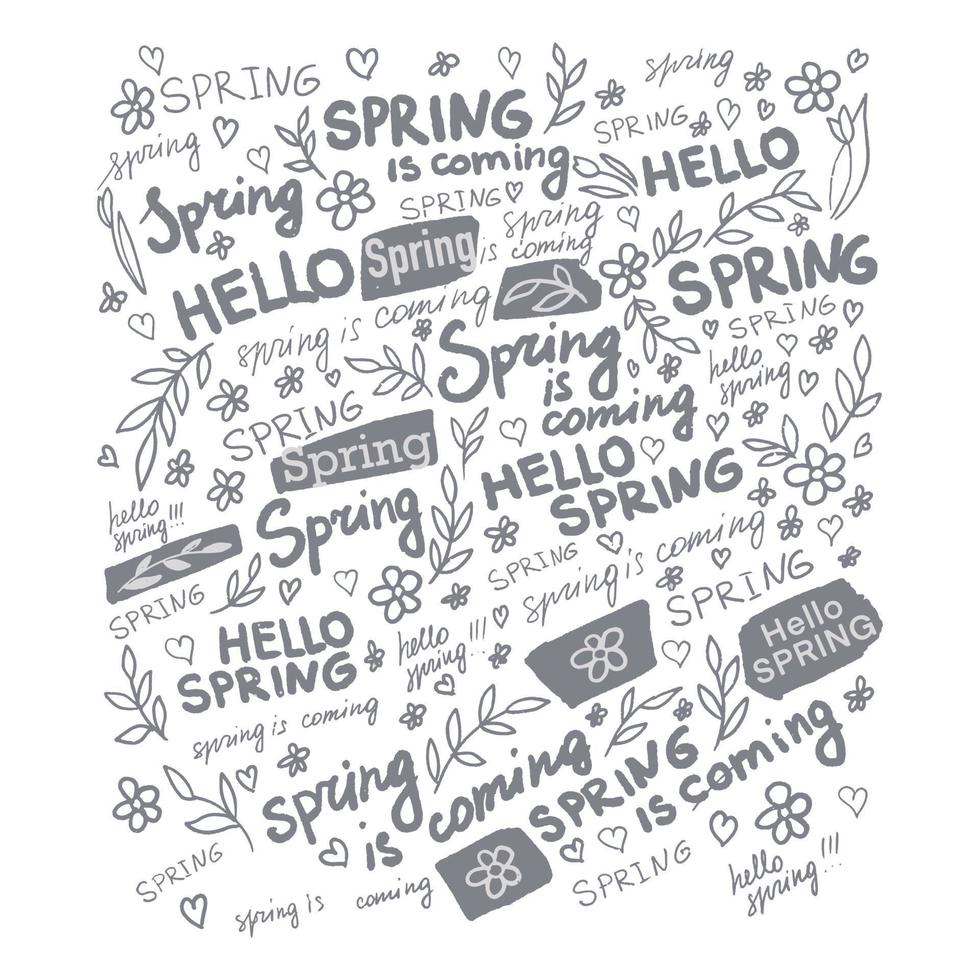 Hello spring, card with inscriptions and flowers vector