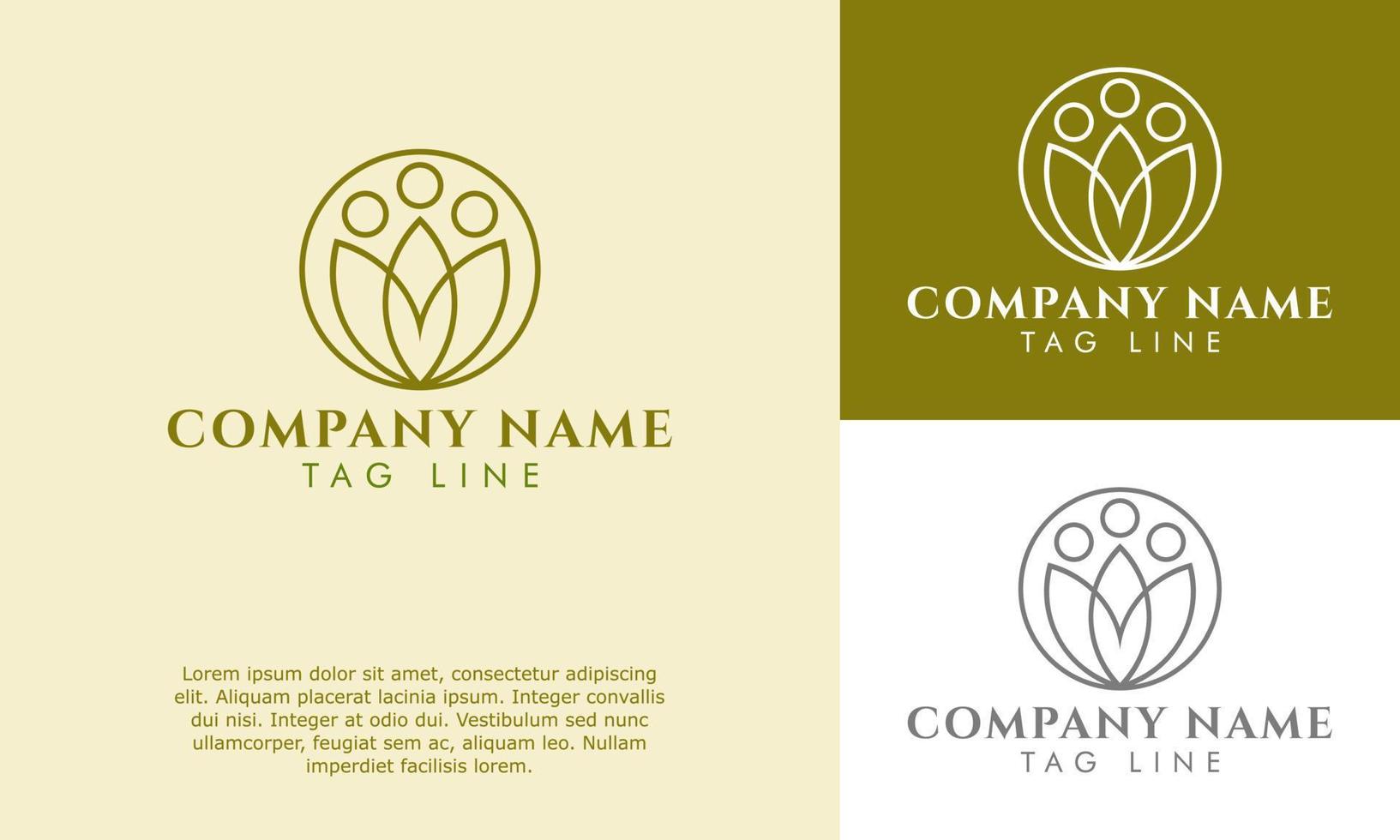 Tropical plant leaf logo. Emblem flower in a simple circle linear art. Vector illustration emblem badge design element for natural product, flower shop, cosmetics, ecology, health, spa, yoga