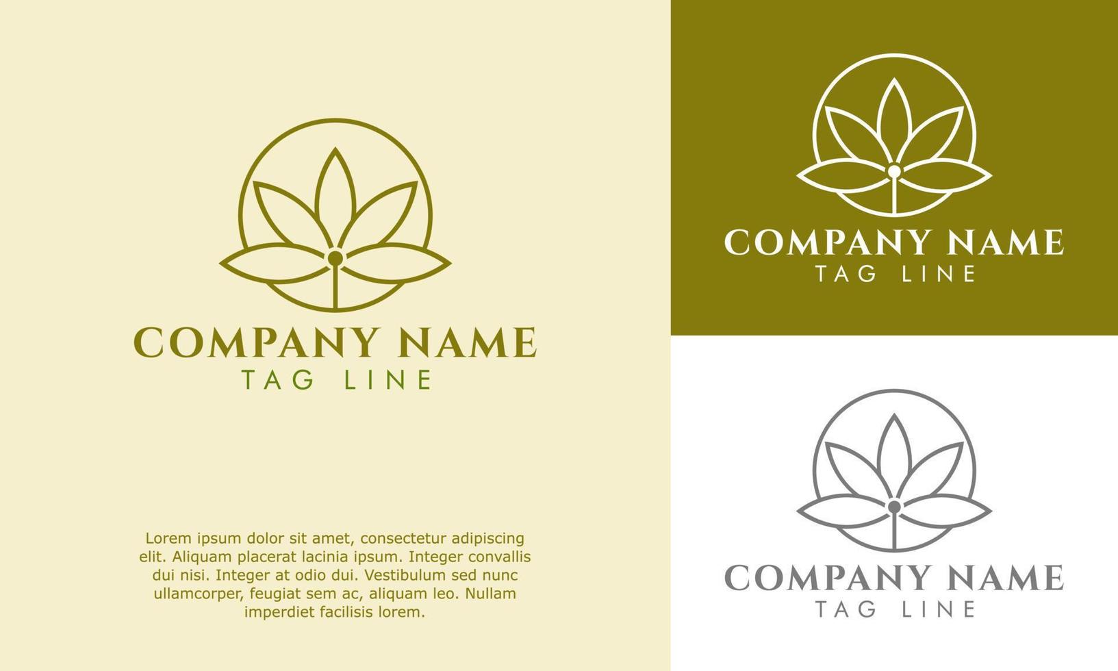 Tropical plant leaf logo. Emblem flower in a simple circle linear art. Vector illustration emblem badge design element for natural product, flower shop, cosmetics, ecology, health, spa, yoga