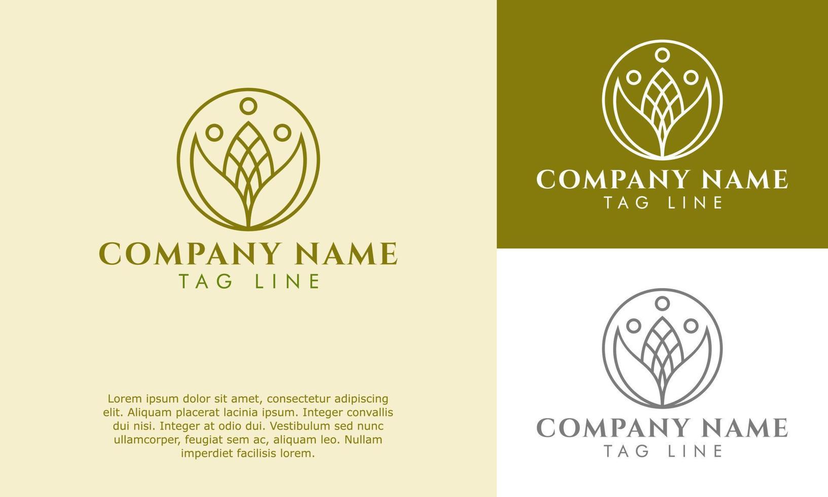 Tropical plant leaf logo. Emblem flower in a simple circle linear art. Vector illustration emblem badge design element for natural product, flower shop, cosmetics, ecology, health, spa, yoga