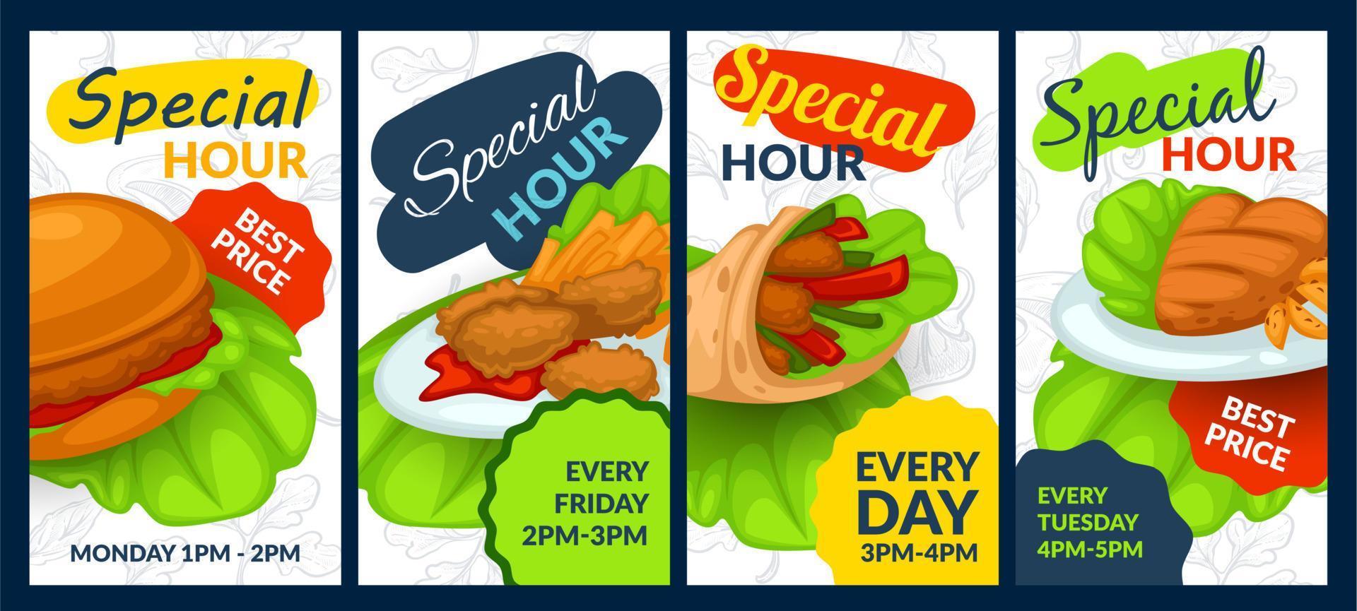 Flat banners set, spesial hour best price vector