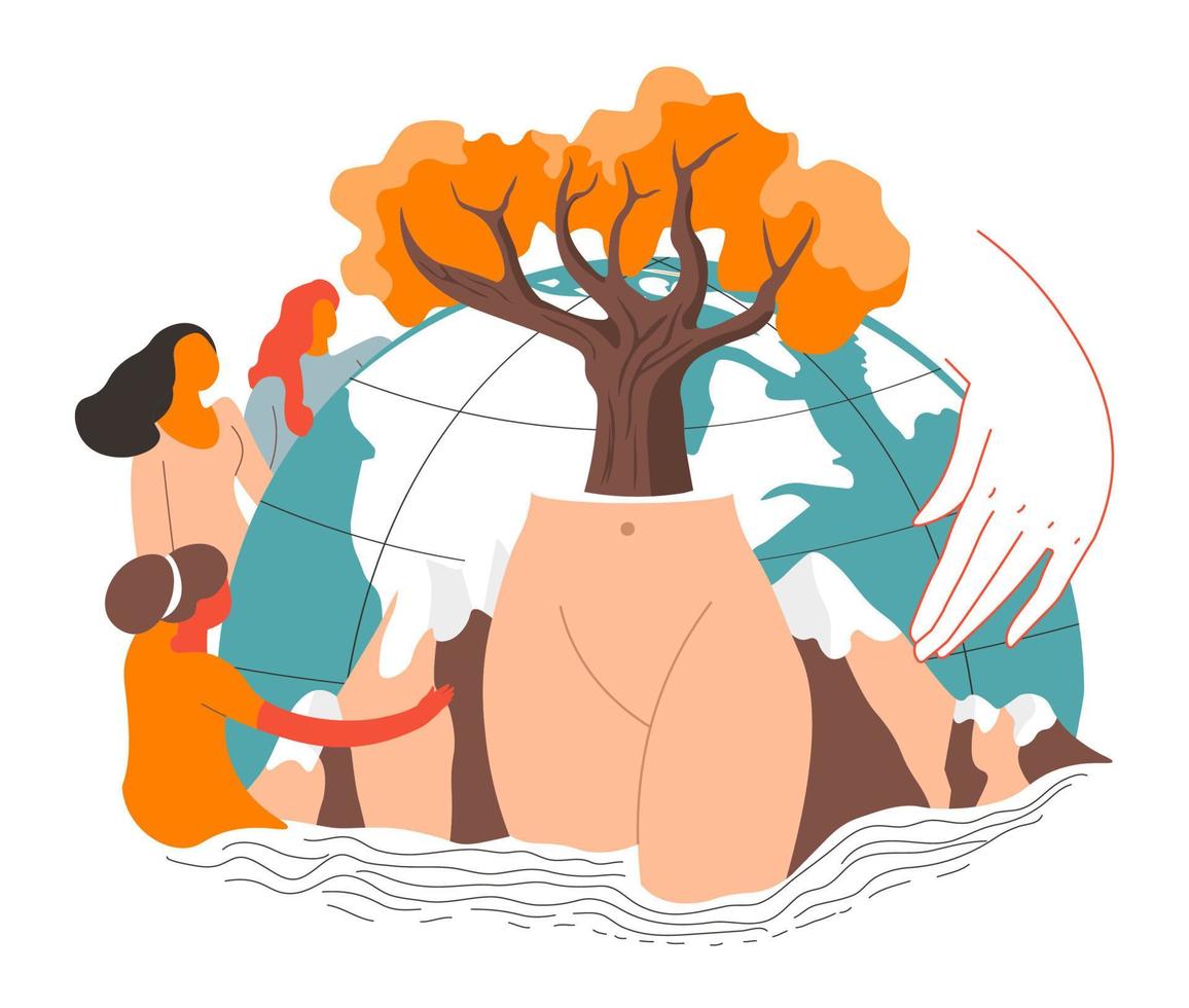 Feminine characters caring and protecting nature vector