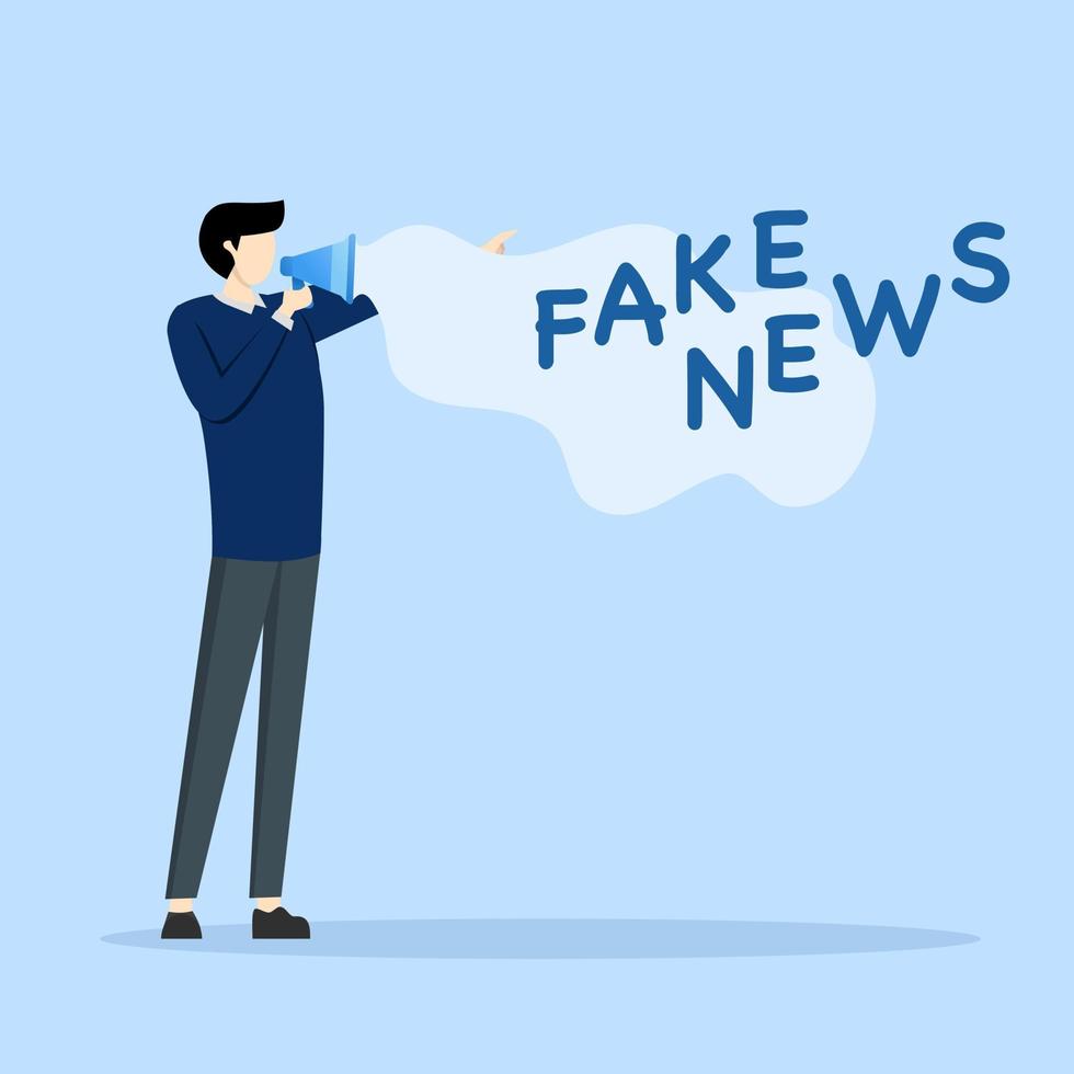 concept of Fake news or misleading information that people share on social media and internet, businessman holding megaphone talking or telling fake news. vector
