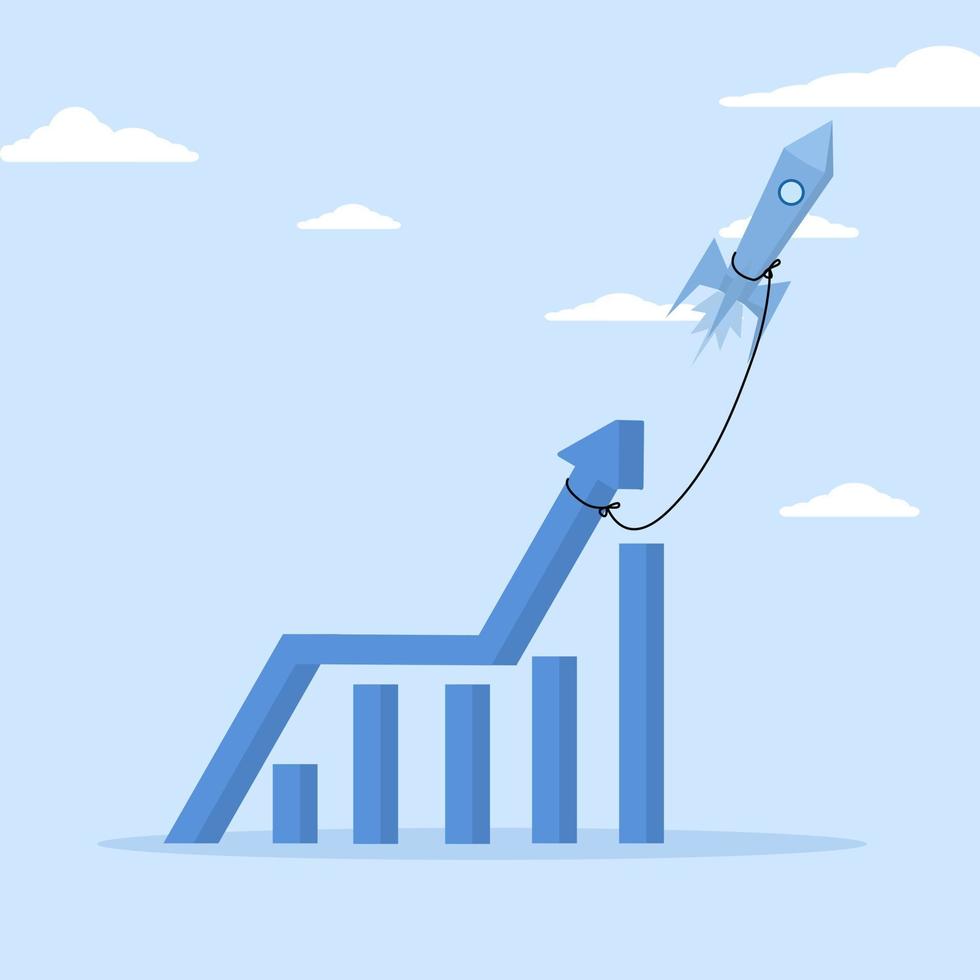 Concept of Exponential Growth or compound interest. Business sale, investment, wealth or income increase profit increase concept graph, financial report chart with exponential arrow flying rocket. vector