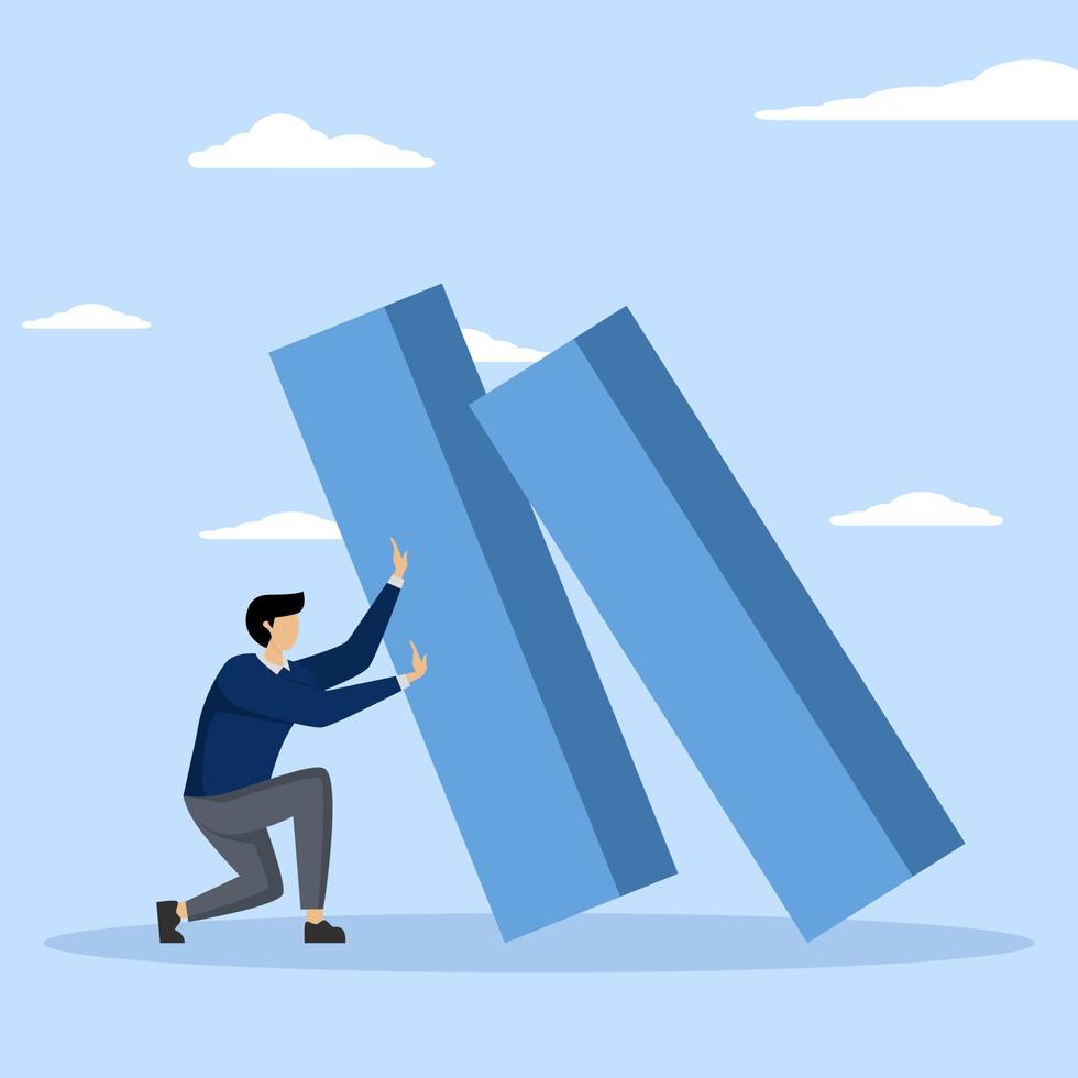 Business resilience concept, work flexibility to survive and stand back in economic crisis, resilience and adaptability in business to success, confident strong entrepreneur pushing back falling domin vector