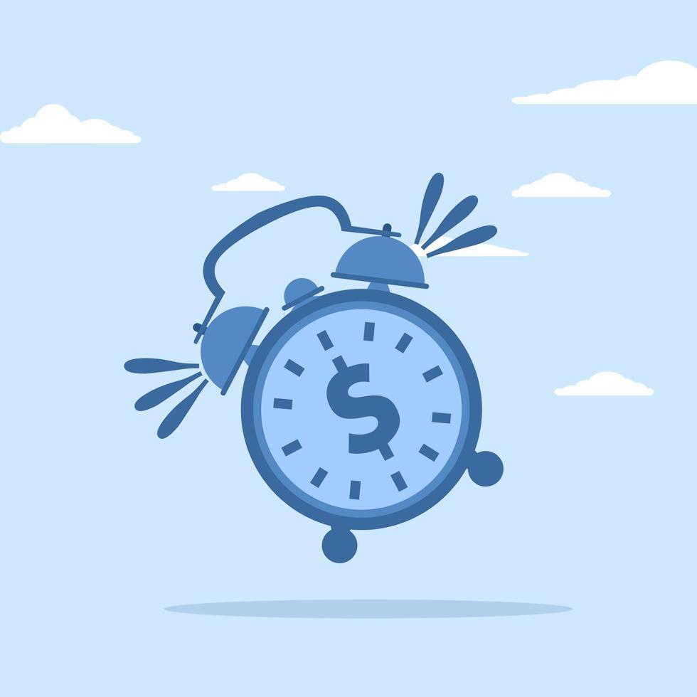 Time is money concept, make profit on investment, promotion alert for bargain deal, bill payment or deadline to start building wealth concept, ringing alarm clock with dollar bill sign on clock face. vector