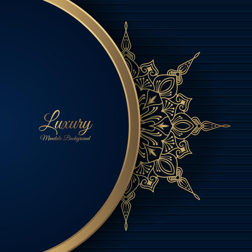Blue background with golden mandala ornament vector