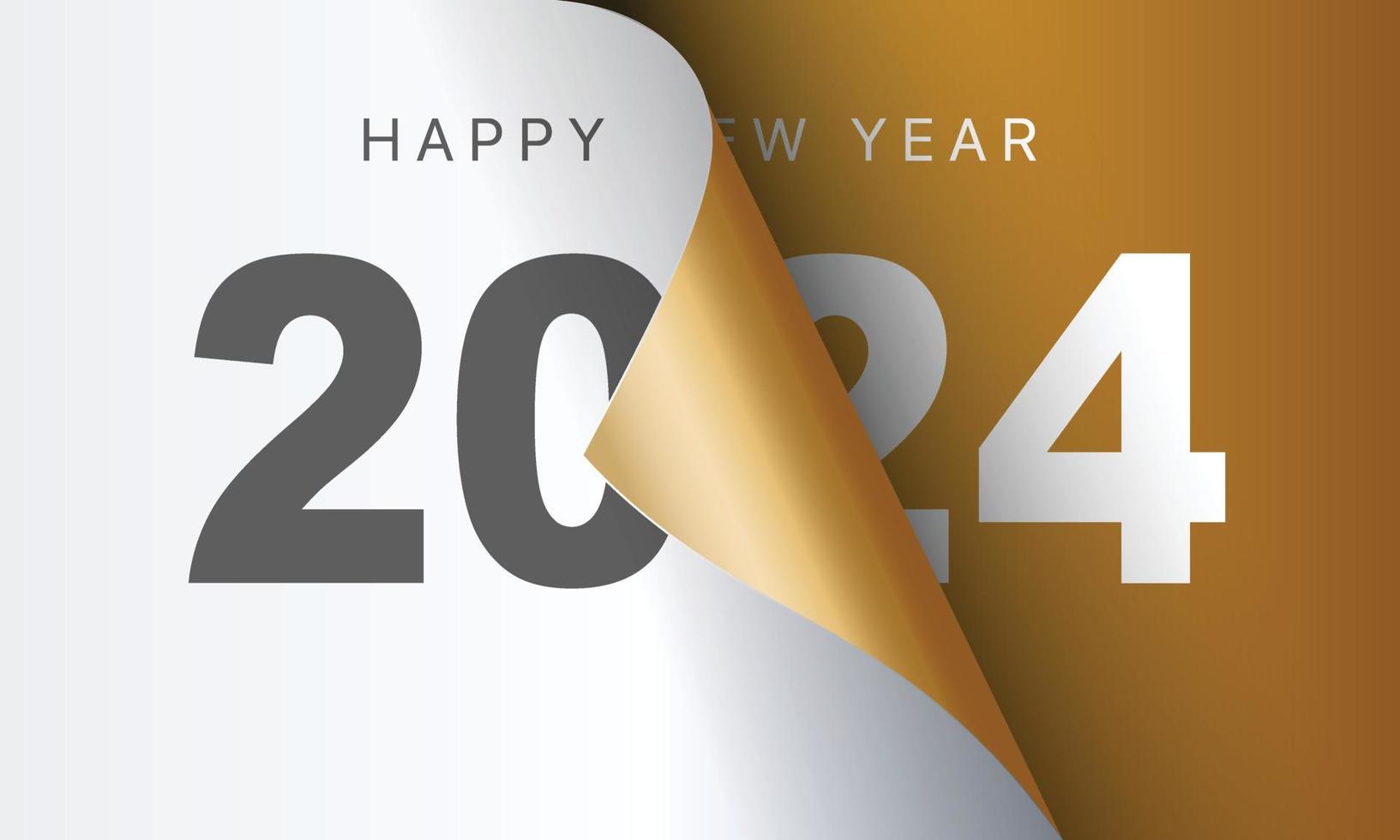 Happy New Year 2024 greeting card design template. End of 2023 and beginning of 2024. The concept of the beginning of the New Year. The calendar page turns over and the new year begins. vector