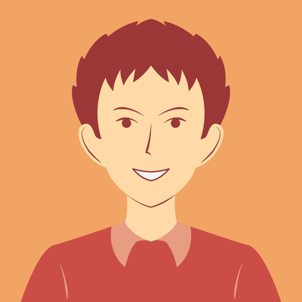 retrato de personaje de dibujos animados de niño sonriente en colores suaves y diseño plano. avatar de hombre confiado vector