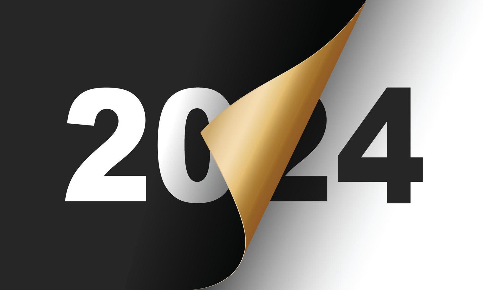 feliz año nuevo 2024 plantilla de diseño de tarjeta de felicitación. finales de 2023 y principios de 2024. el concepto del comienzo del nuevo año. la página del calendario da la vuelta y comienza el nuevo año. vector