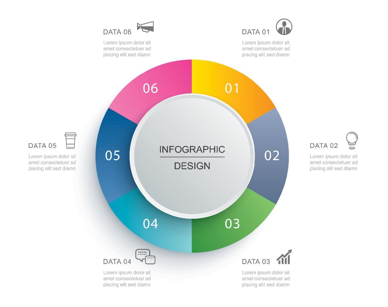 línea de tiempo del círculo infográfico con plantilla de datos de 6 números. fondo abstracto de ilustración vectorial. vector