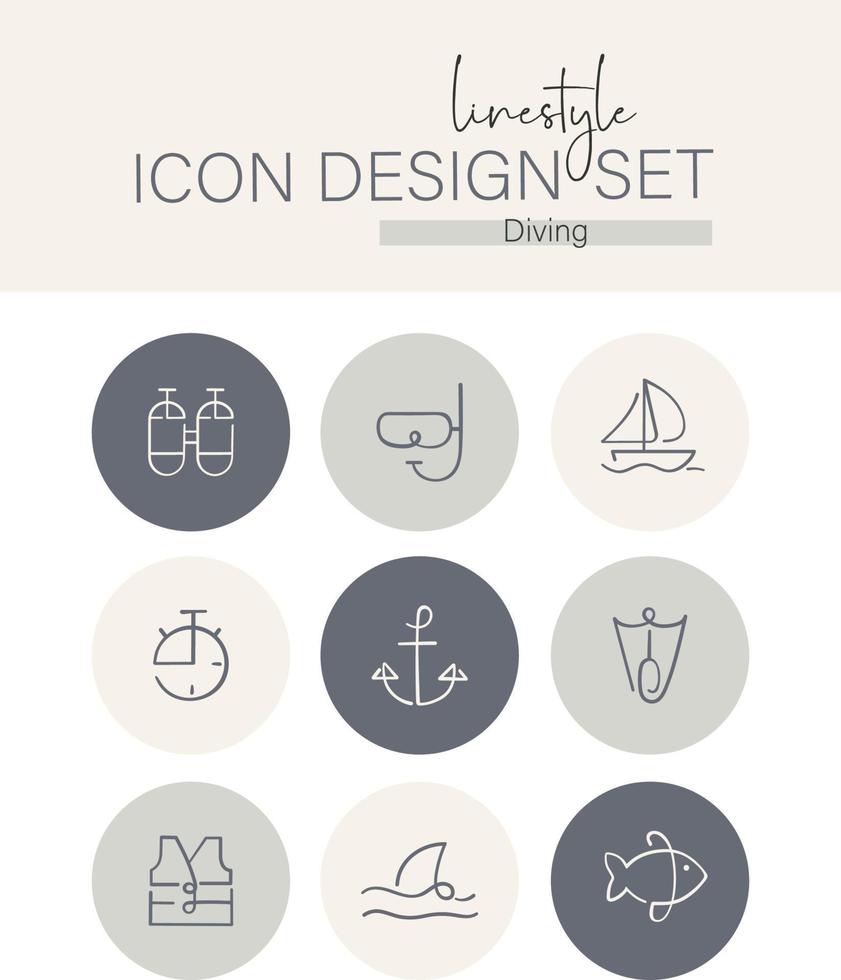 Linestyle Icon Design Set Diving vector