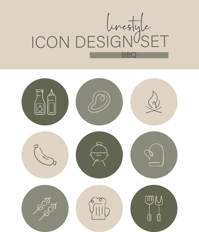 Linestyle Icon Design Set BBQ vector