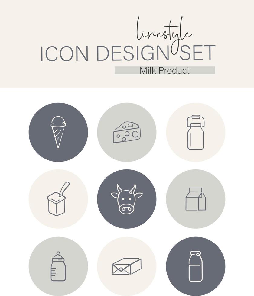 conjunto de diseño de icono de estilo de línea producto lácteo vector