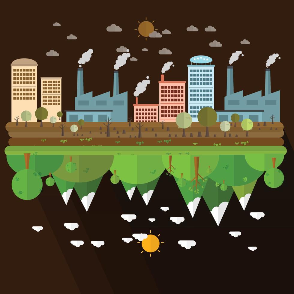The different of Environmentally landscape factory and forest vector