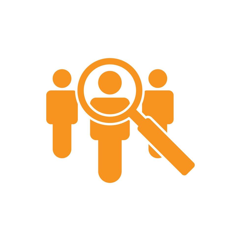 eps10 orange vector recruitment Search job vacancy icon or logo isolated on white background. Find people employer symbol in a simple flat trendy modern style for your website design, and mobile app